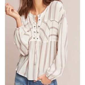 Sailboat Stripe Peasant lace up top